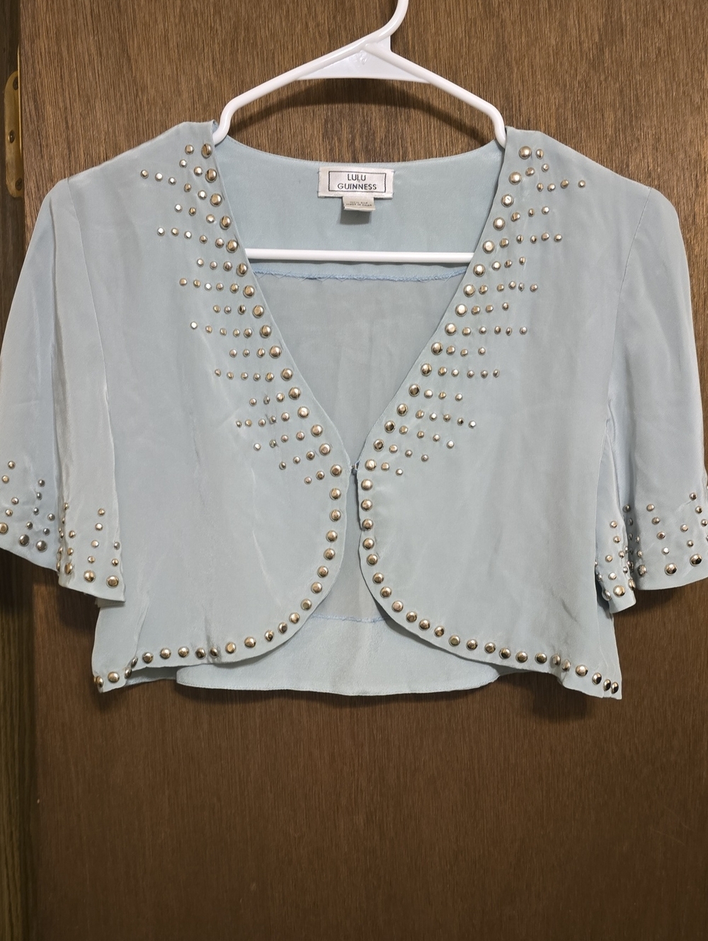 Lulu Guinness Light Blue Studded Cropped Bolero Jacket
